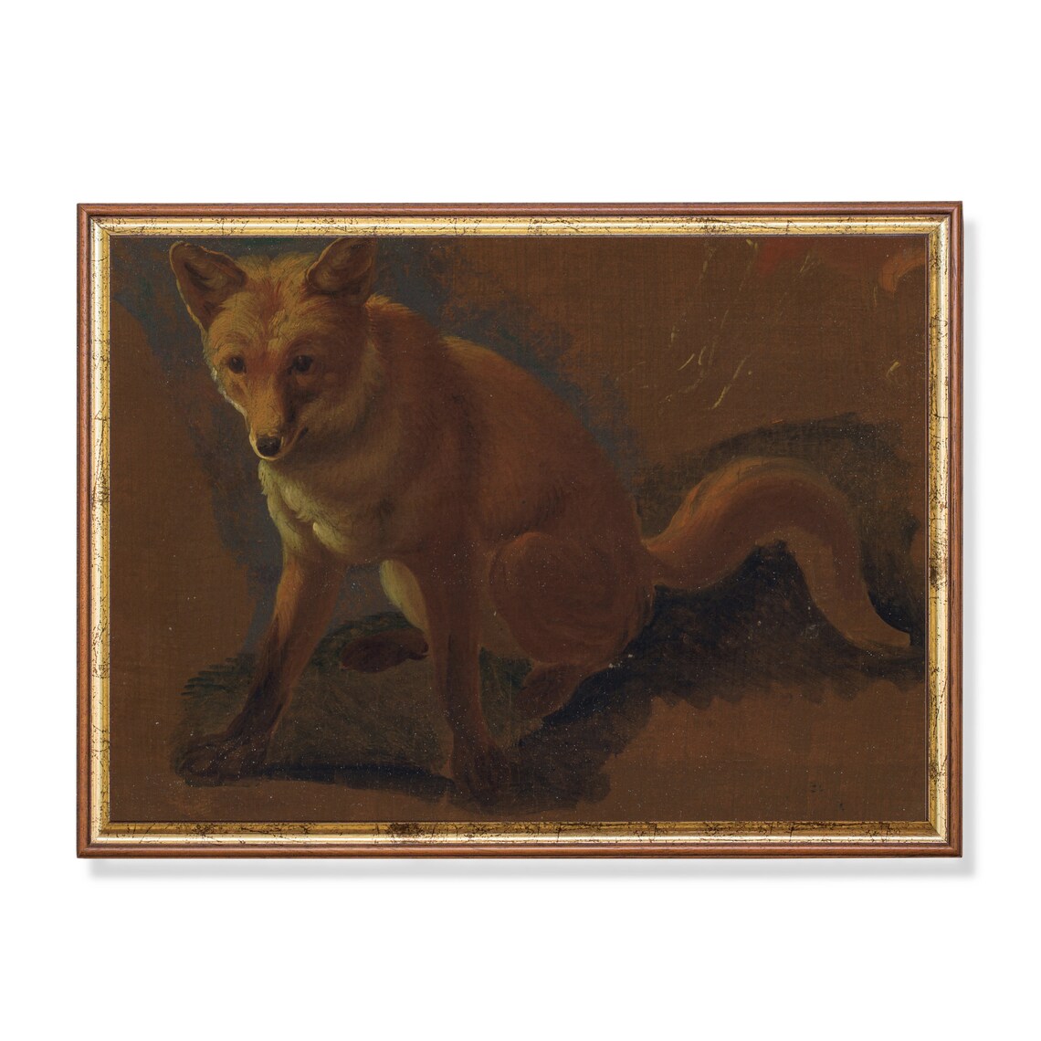 Vintage Fox Painting, Moody Rustic Animal Art Print