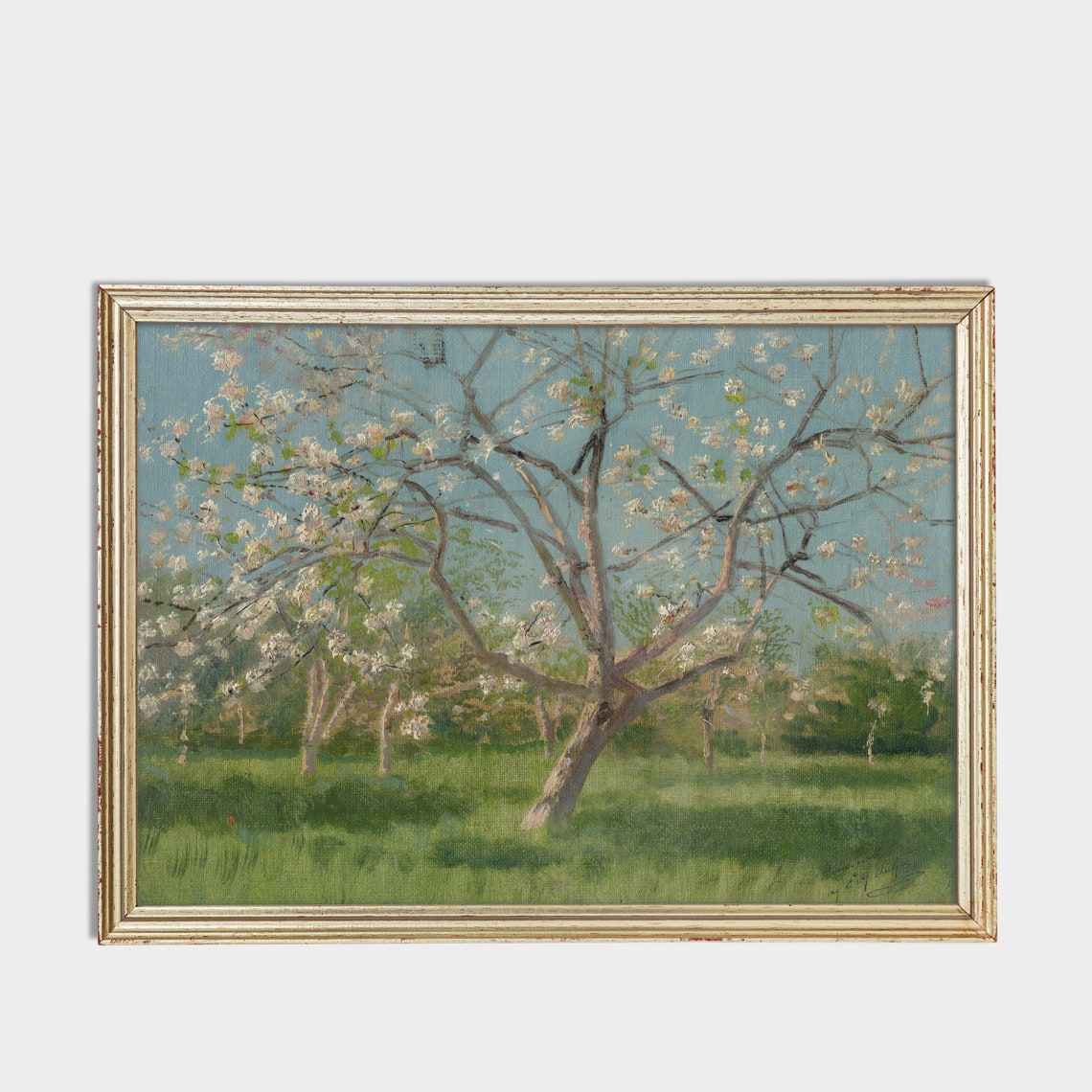 Blossoming Orchard Tree in Spring Meadow Vintage Landscape Poster - Image 3