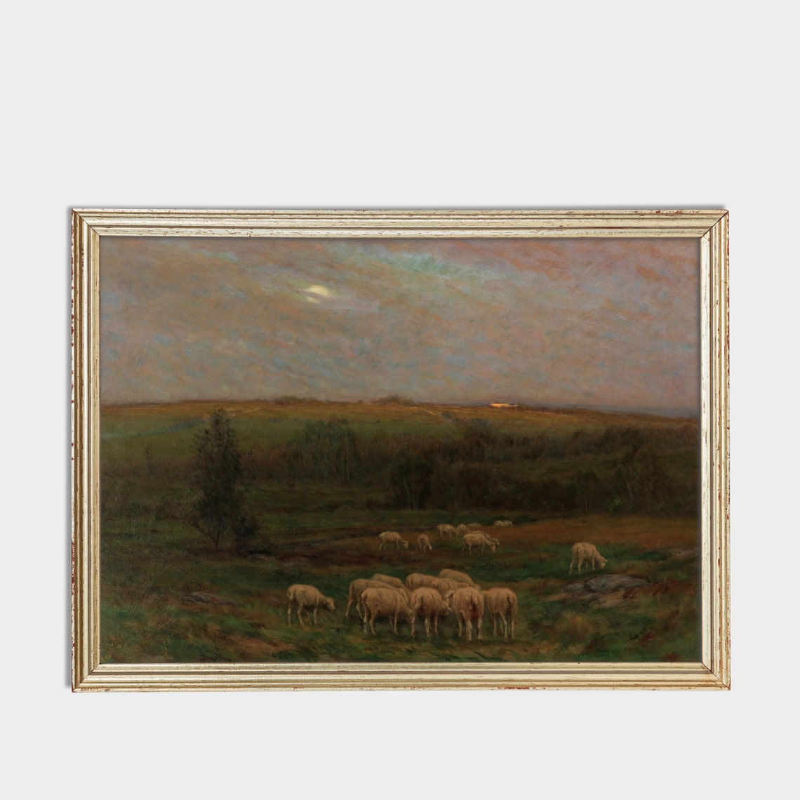 Printed And Shipped Country Landscape Art Print Vintage Farmhouse Decor Antique Sheep Painting Livingroom Art Oil Painting - Image 2