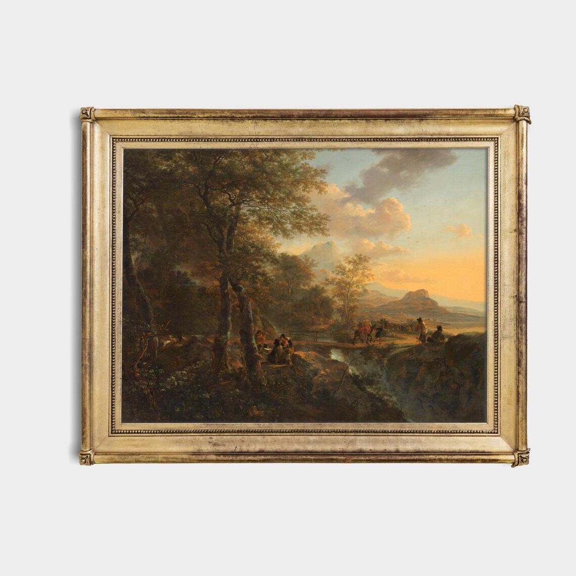 Golden Italian Sunset Landscape with Travelers and Peaks Poster - Image 4