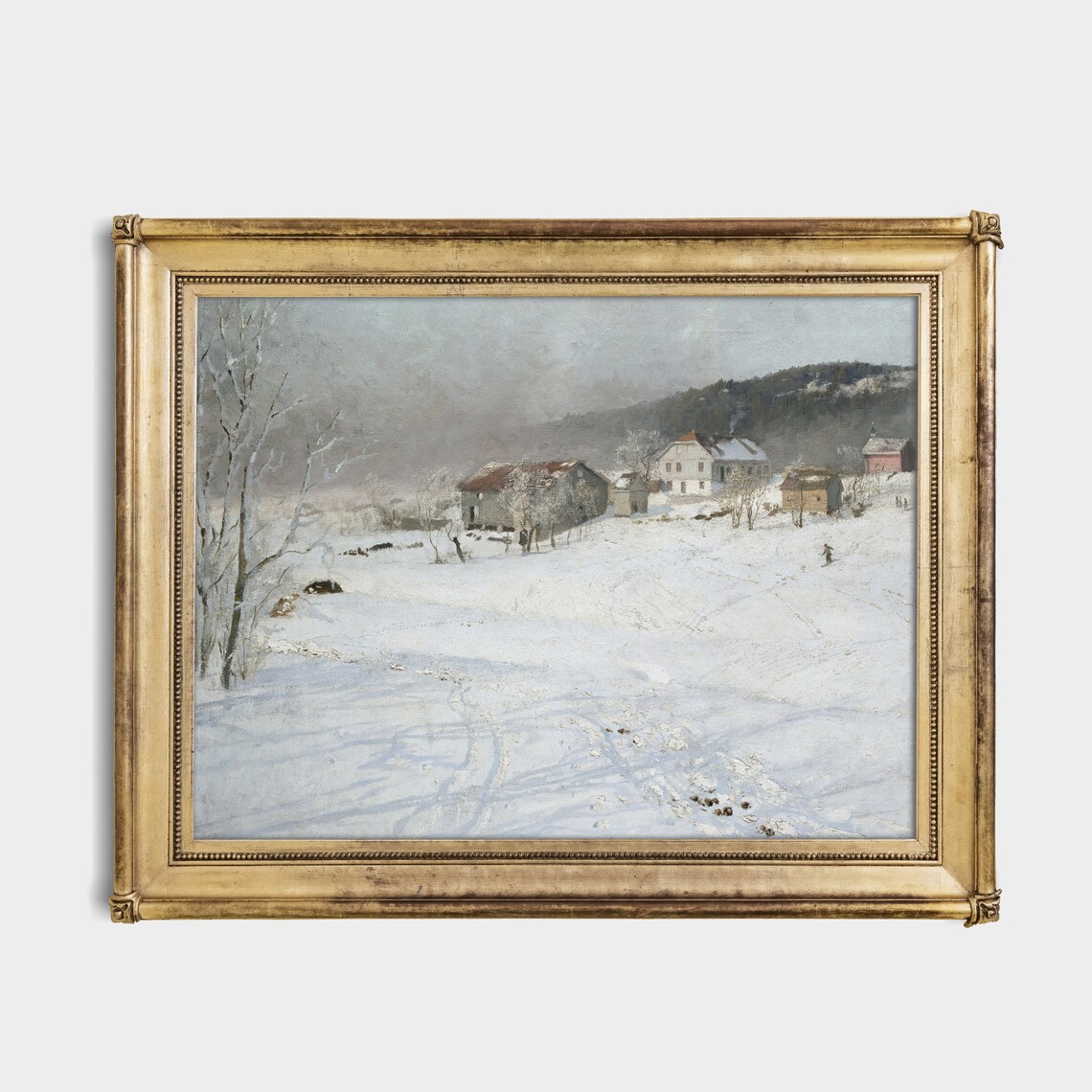 Snow-Covered Farm Hamlet in Soft Pale Winter Light Vintage Poster - Image 2