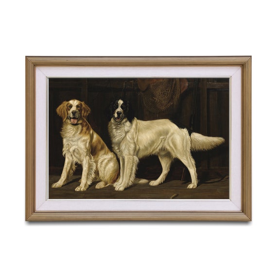 Mailed Print Vintage Dogs Painting Antique Animal Print Moody Rustic Artwork Dog Lover Gift Farmhouse Decor Printed And Shipped