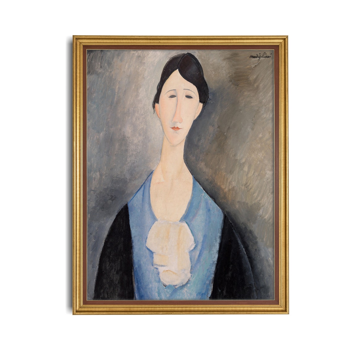 Woman in a Blue Blouse with a White Scarf Modigliani Portrait Poster - Image 4