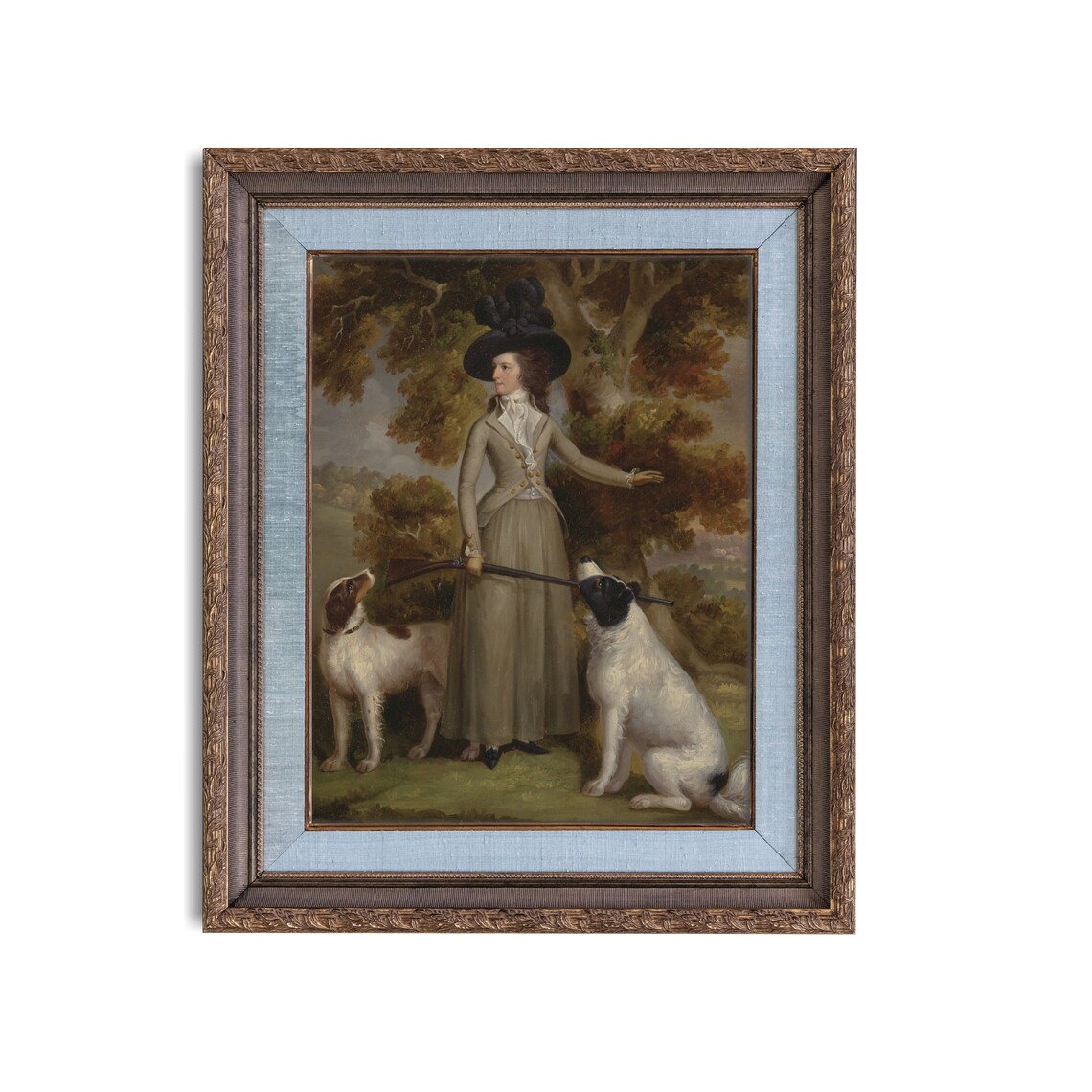 Georgian Woman in Riding Habit with Two Hunting Dogs Portrait Print - Image 4