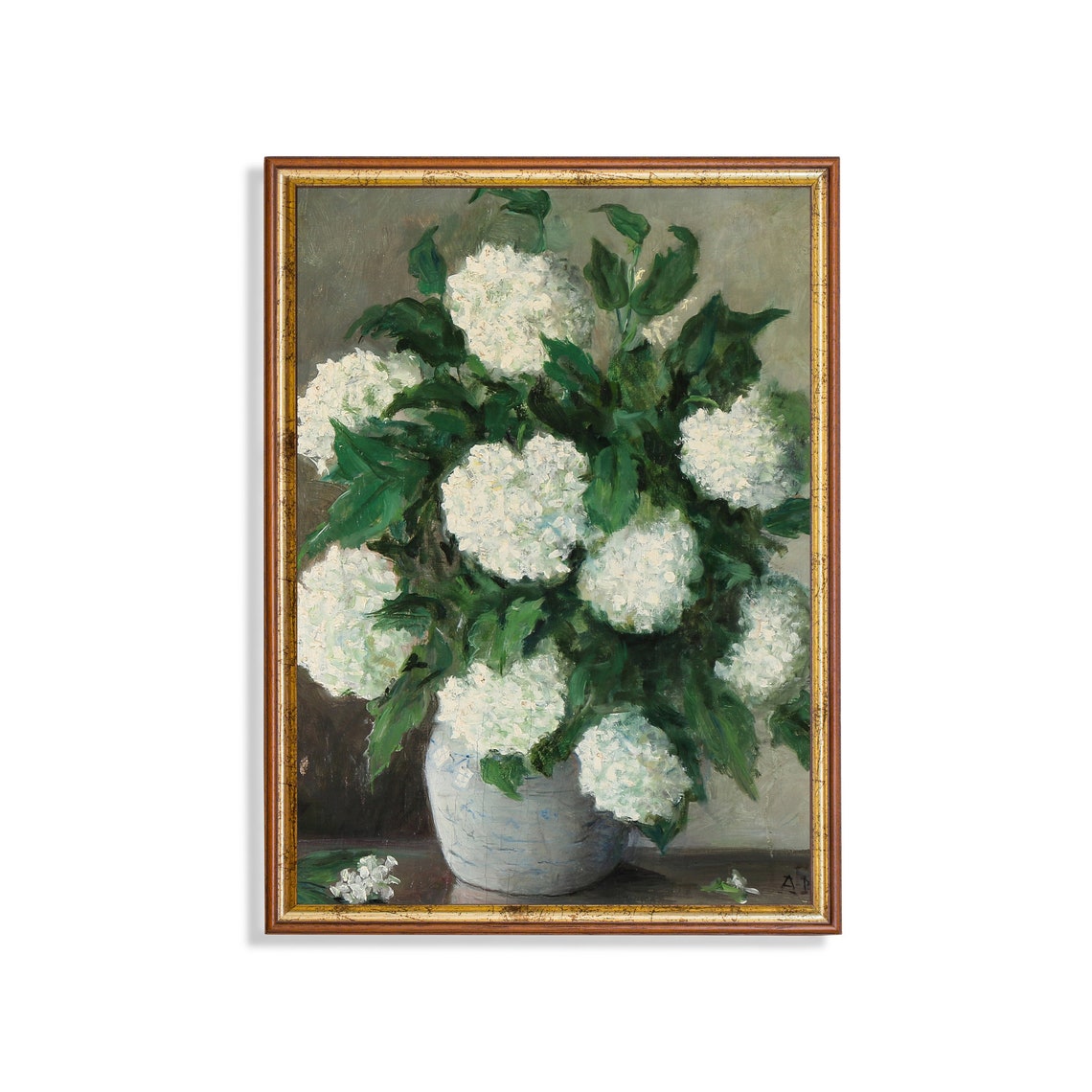 White Hydrangea Bouquet In Vase Vintage Floral Still Life Poster - Image 5