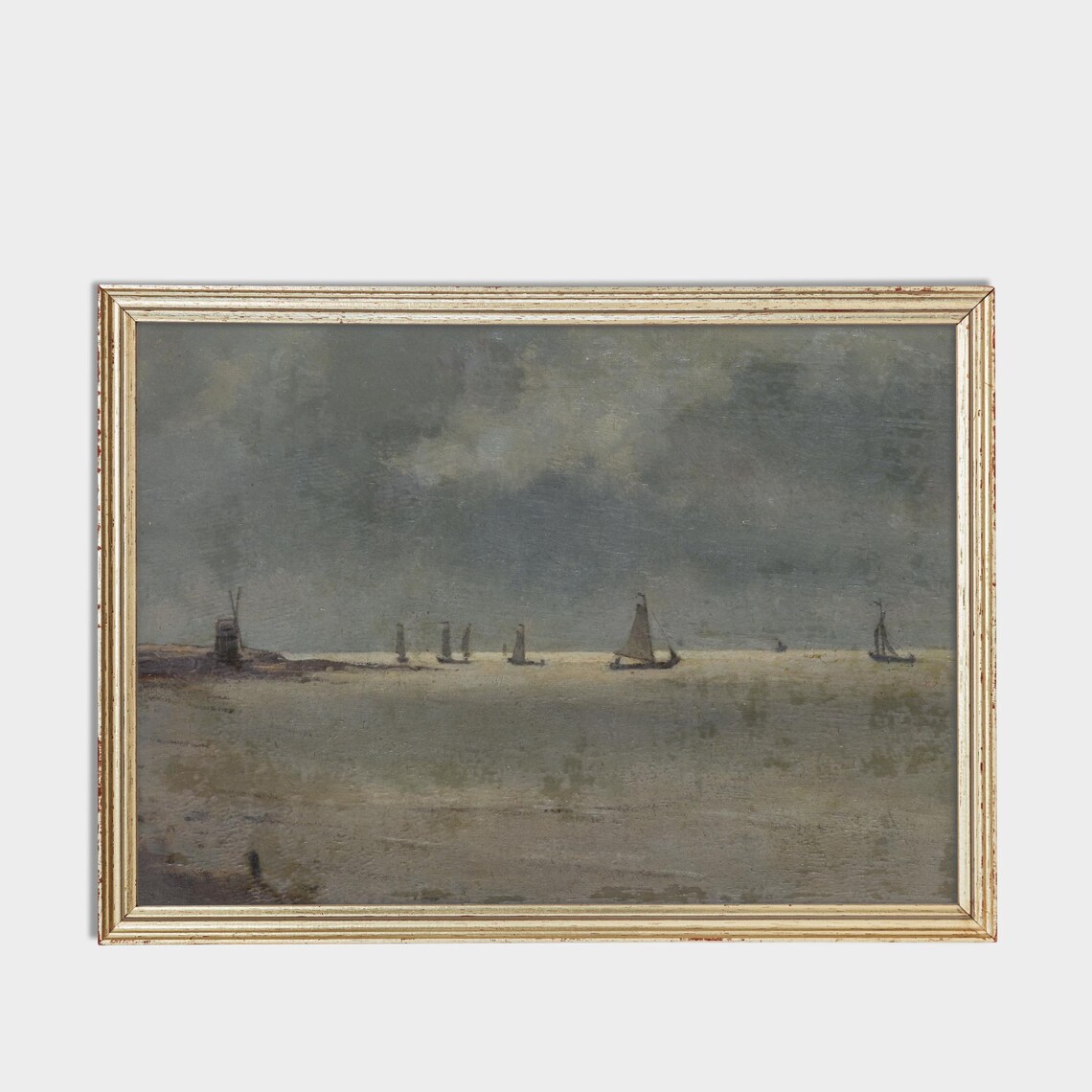 Sailboats on a Misty Sea Under Stormy Skies Vintage Marine Poster - Image 3