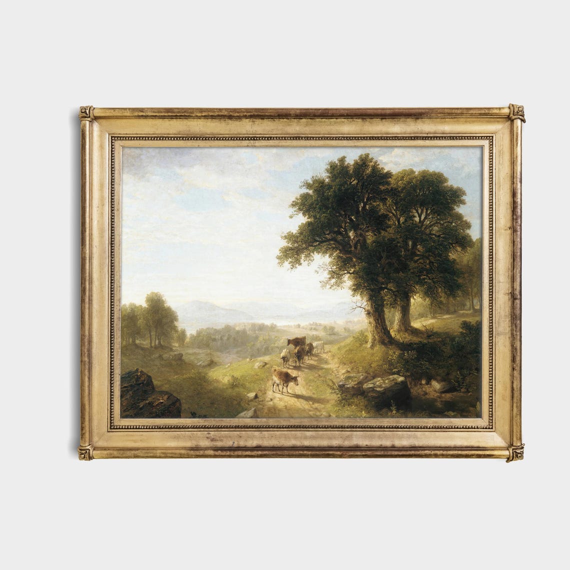Cattle on a Mountain Path under Ancient Oaks Landscape Poster - Image 4