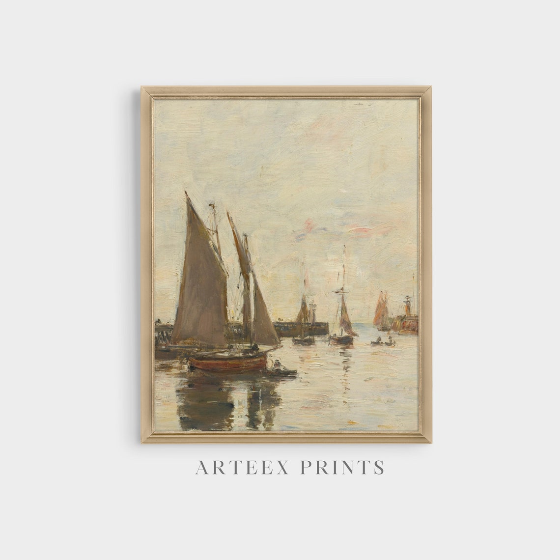 Sailboats Anchored in Quiet Harbor at Dawn Vintage Seascape Poster - Image 5