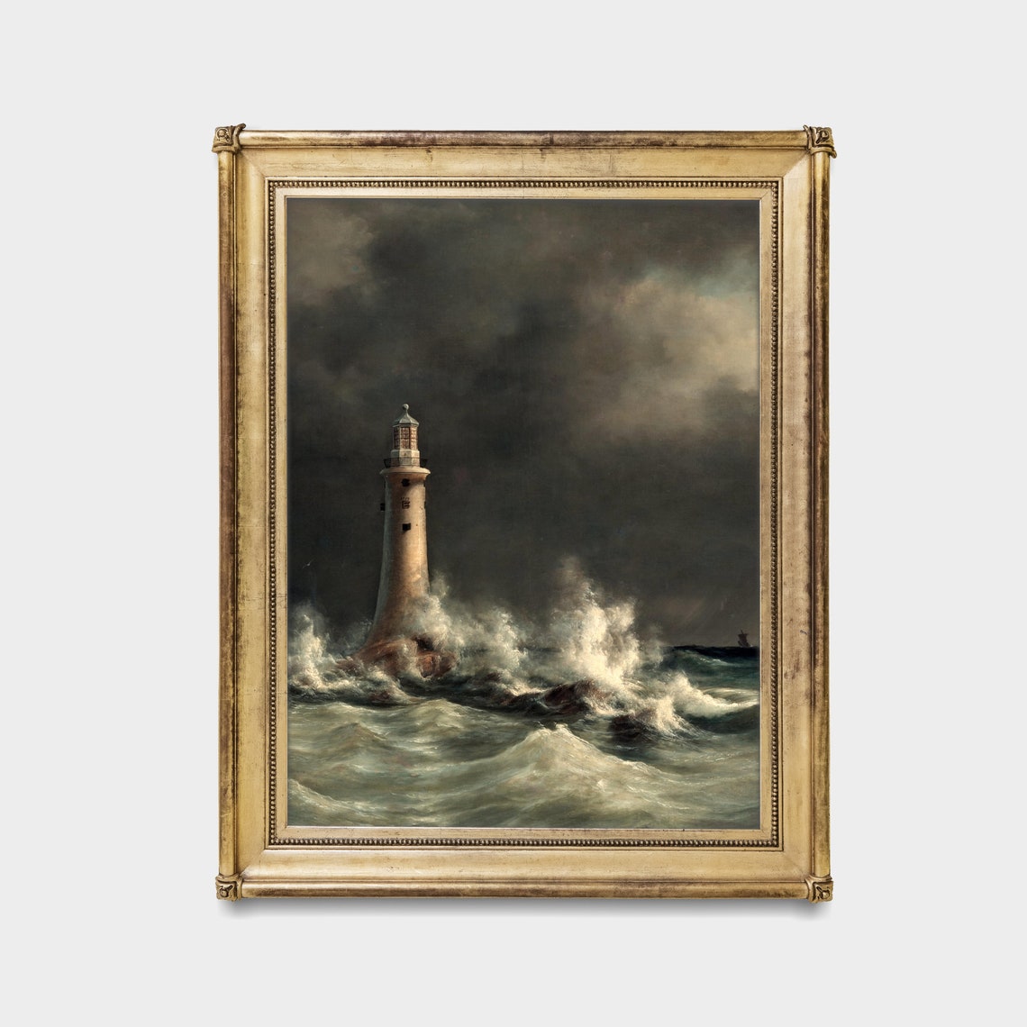 Lighthouse in a Stormy Sea Crashing Waves Vintage Oil Painting Poster - Image 4