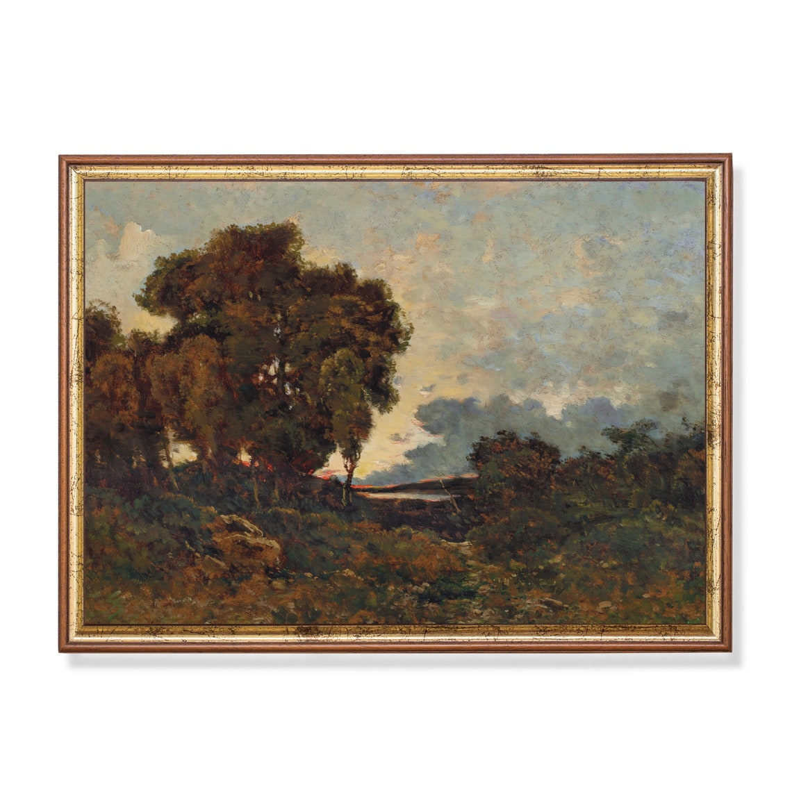 Wooded Trees At Sunset Vintage Rustic Landscape Oil Painting Poster