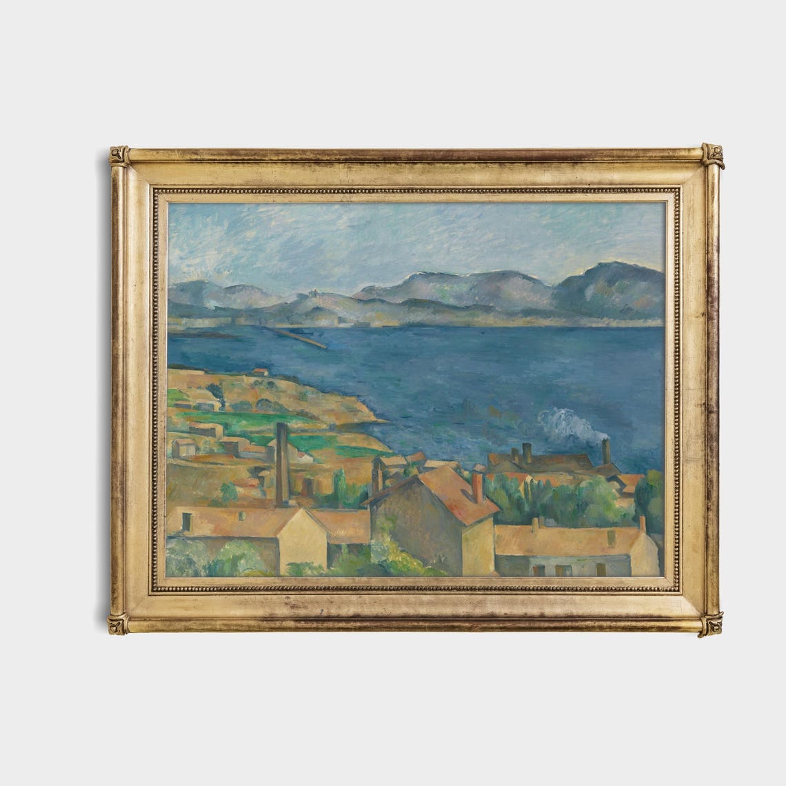 Coastal Town with Factory Chimneys Overlooking a Blue Bay Poster - Image 4