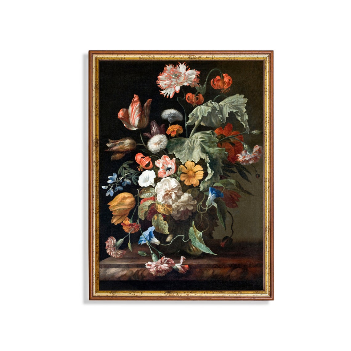 Dutch Floral Still Life Bouquet with Tulips and Poppies on Dark Poster