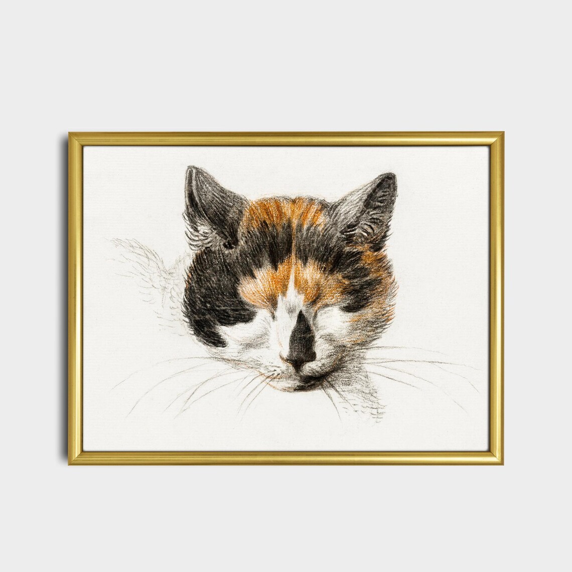 Calico Cat Face Close-Up Vintage Charcoal Drawing Art Poster - Image 2