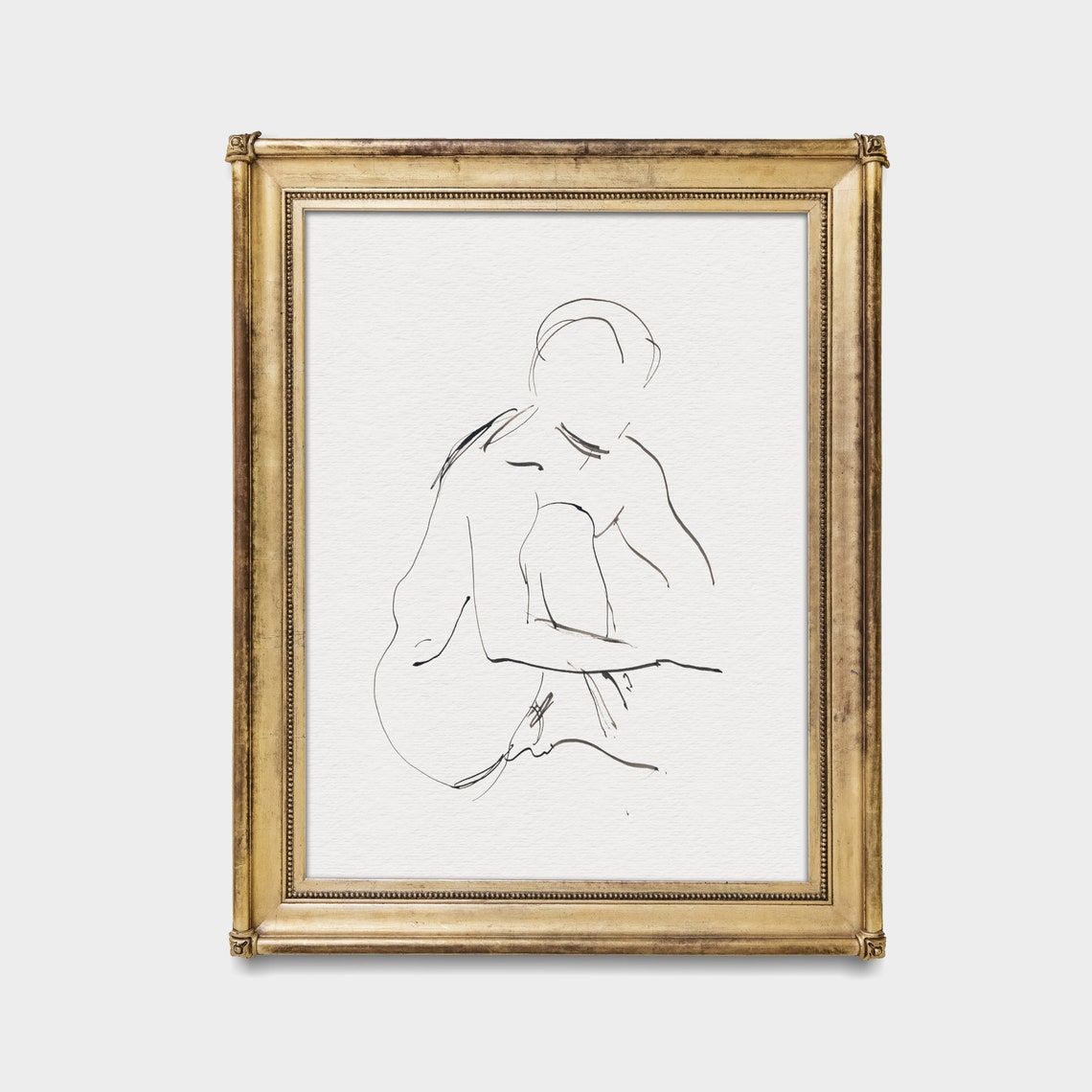 Seated Nude Minimal Single Line Drawing Modern Figure Poster - Image 3