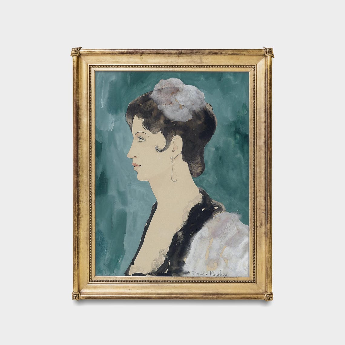 Francis Picabia Style Woman in Profile on Teal Portrait Poster - Image 5