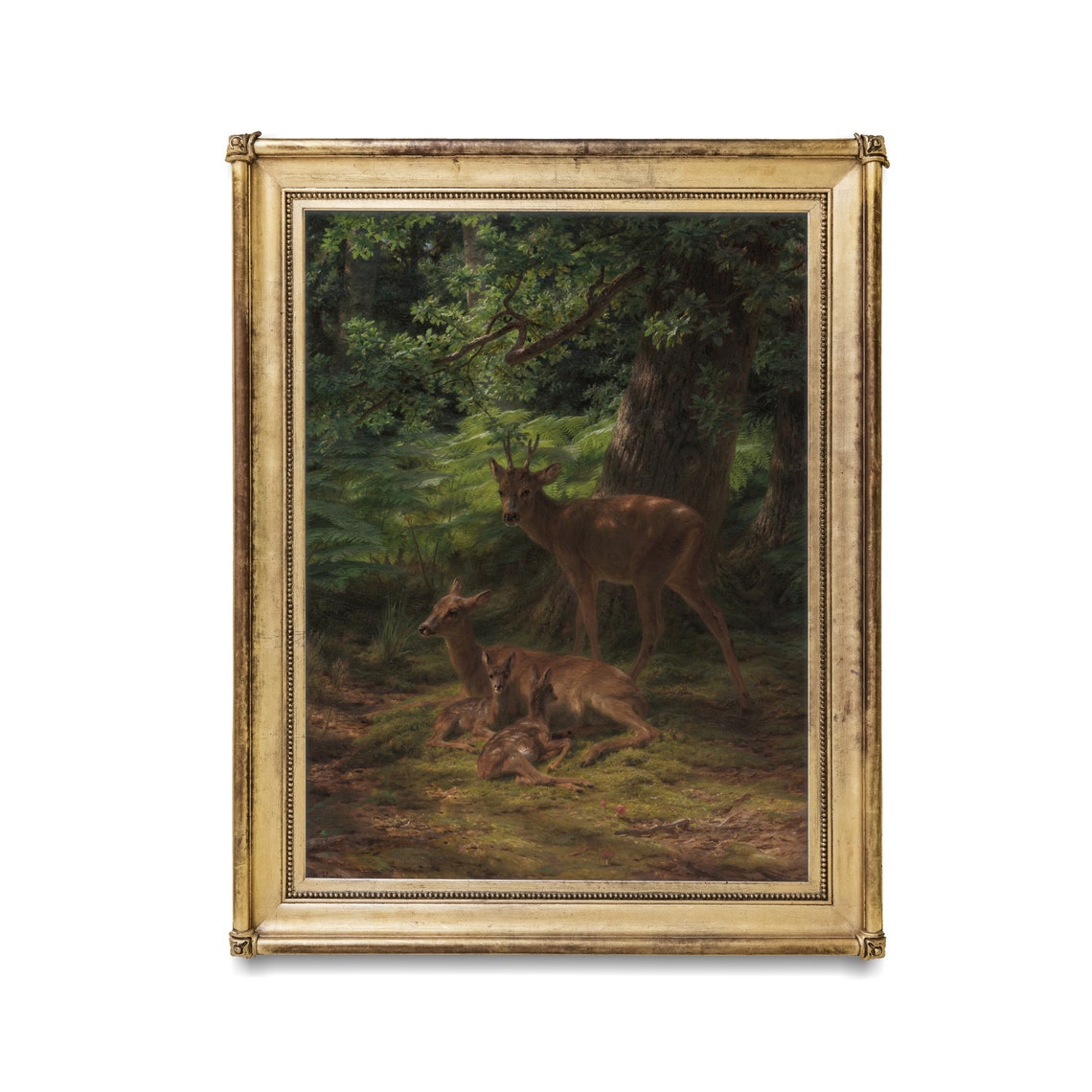 Deer Family Resting Beneath a Great Oak Vintage Forest Poster - Image 3