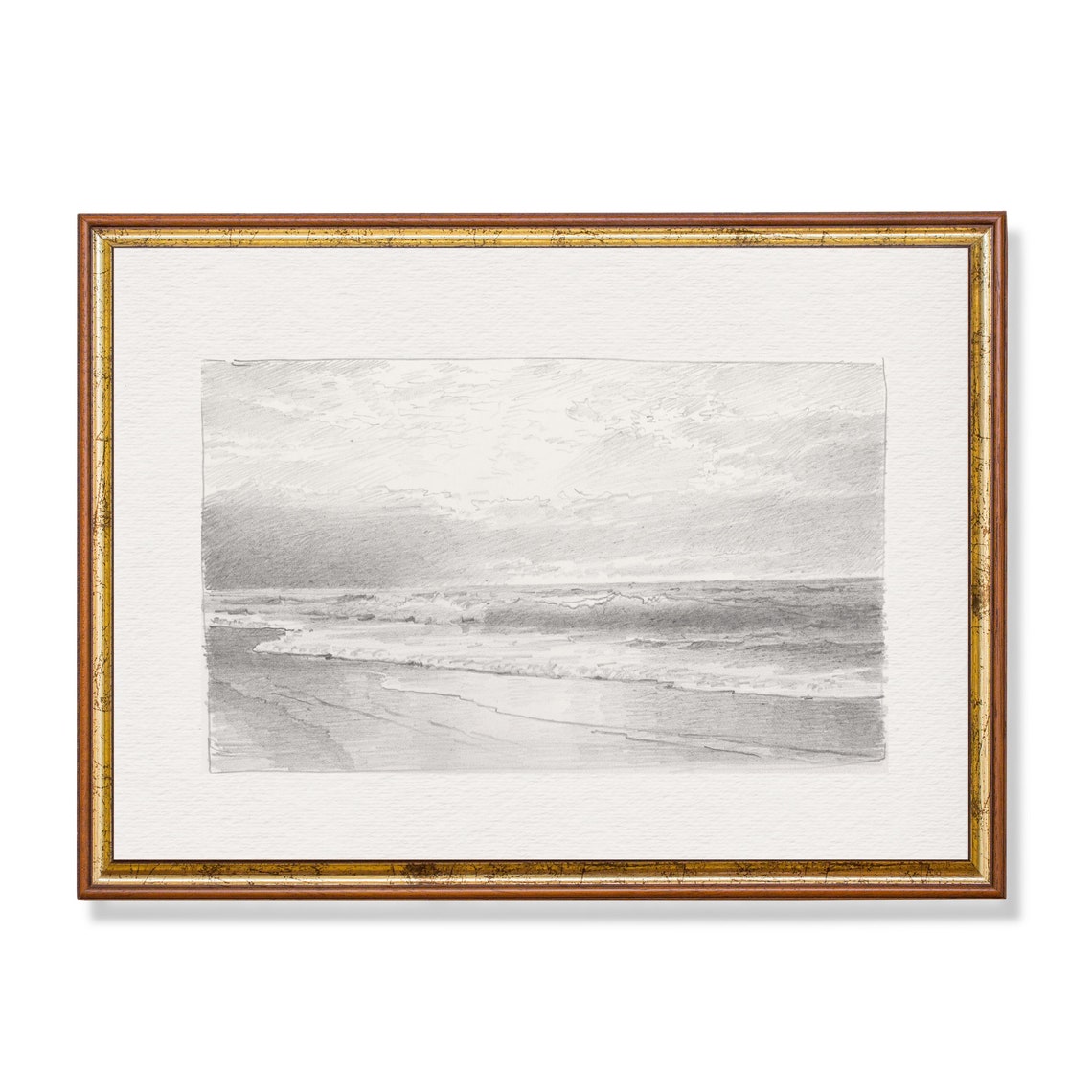 Ocean Waves Sketch Graphite Beach Minimalist Vintage Drawing Poster