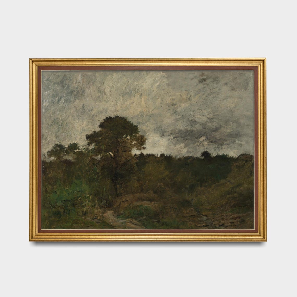 Dark Moody Forest Landscape Beneath an Overcast Gray Sky Poster - Image 5