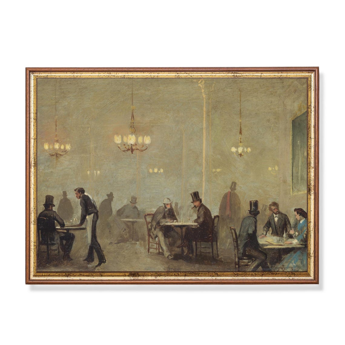 Grand Victorian Cafe Interior Gentlemen Vintage Cafe Scene Poster