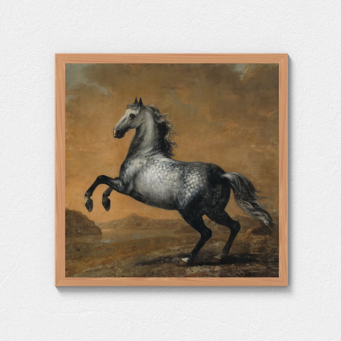 Rearing Dapple Grey Horse Amber Sky Vintage Equestrian Painting Poster - Image 2