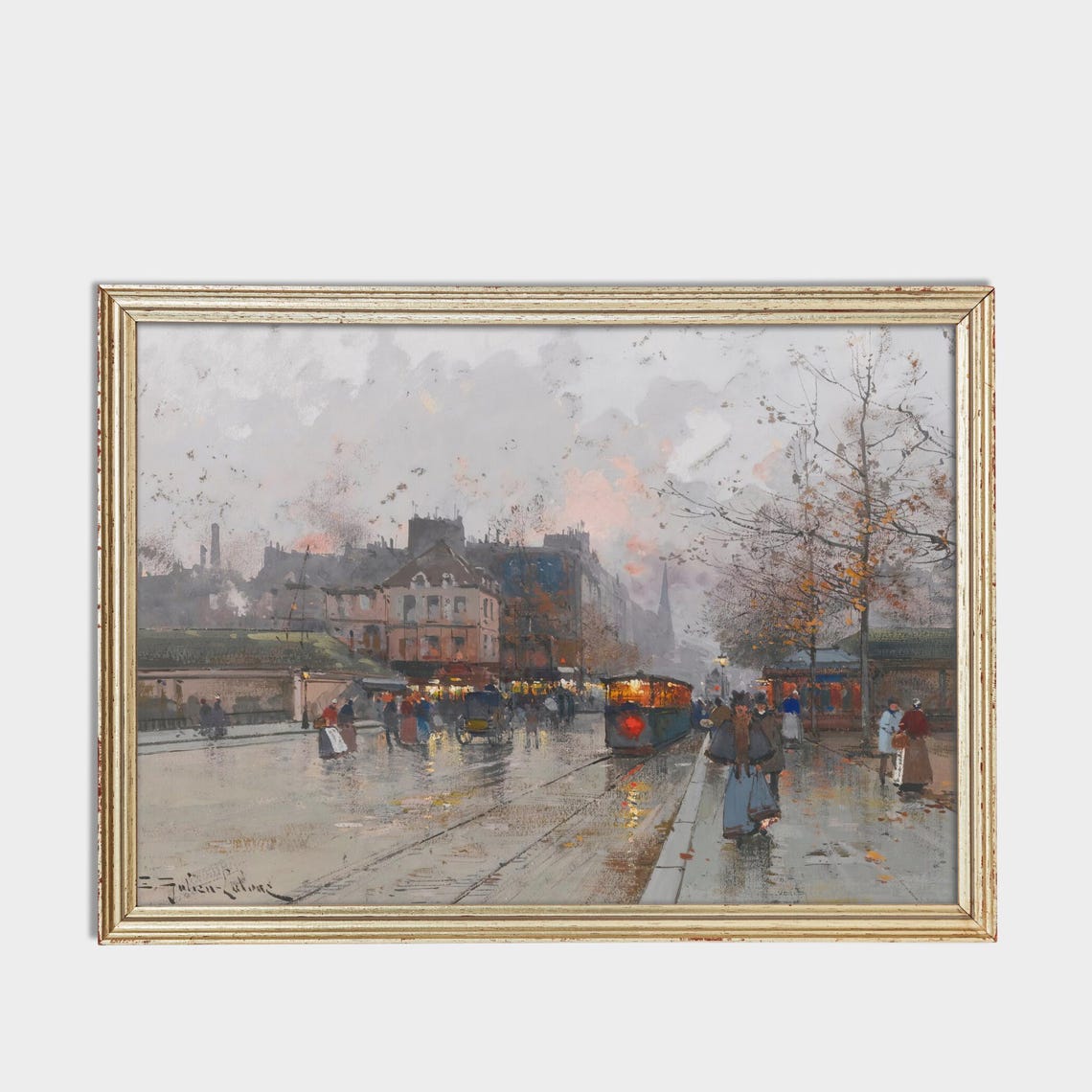 Rainy Paris Street Scene with Tram Impressionist City Poster - Image 3