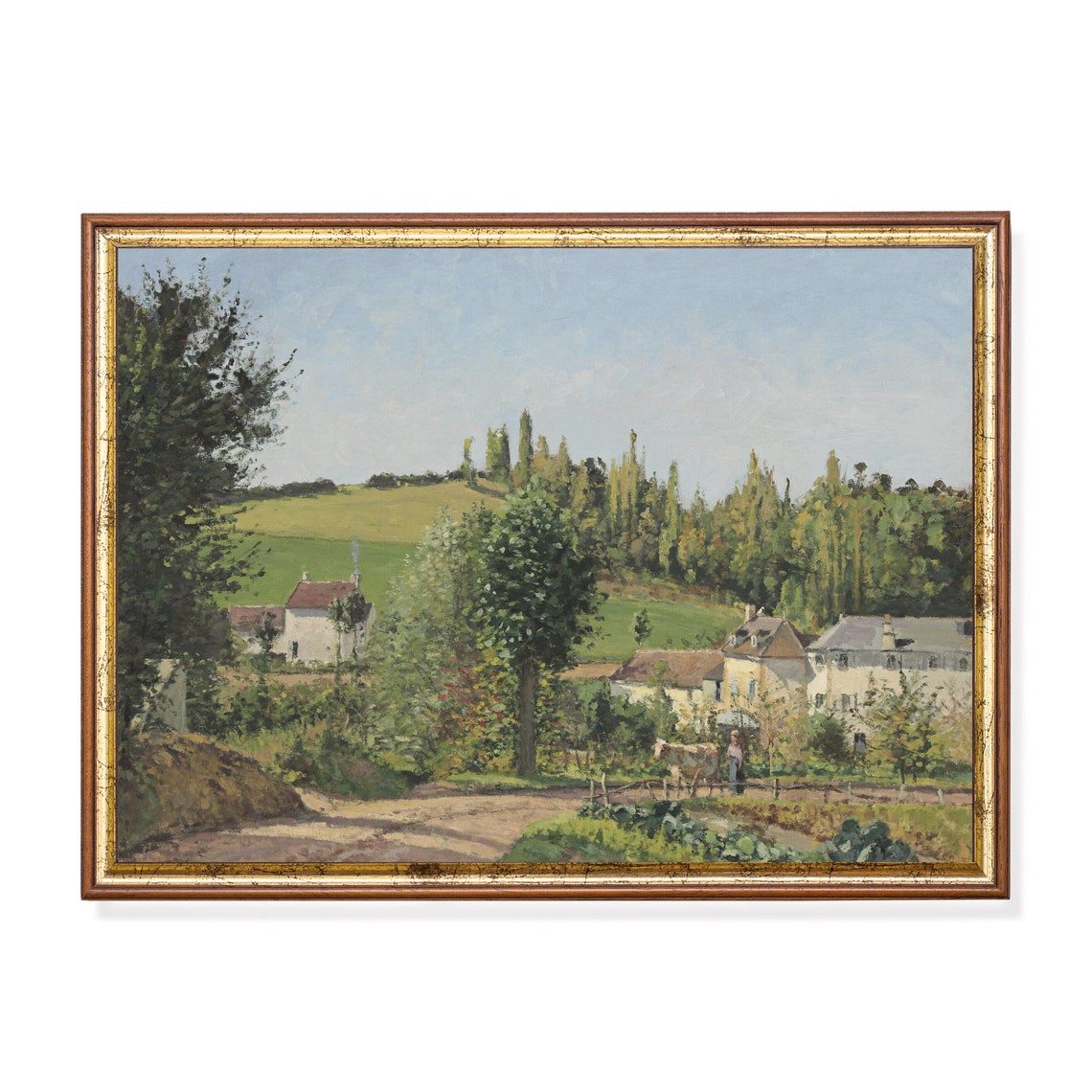 Sunlit French Village with Tall Poplars on Rolling Hills Poster