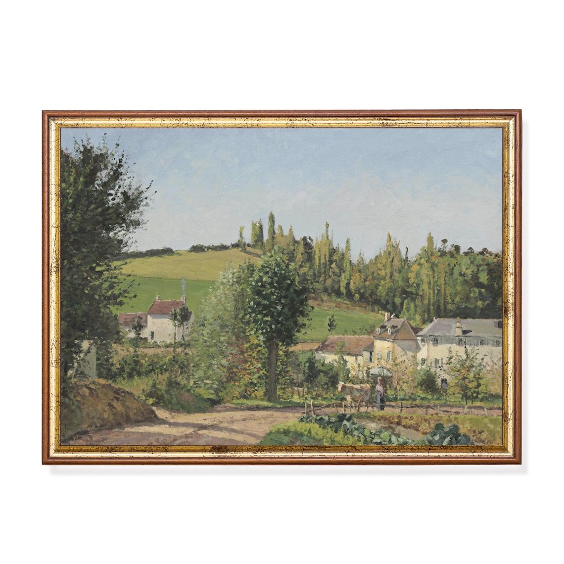 Sunlit Village Cottages Among Green Hills Vintage Painting Art Poster