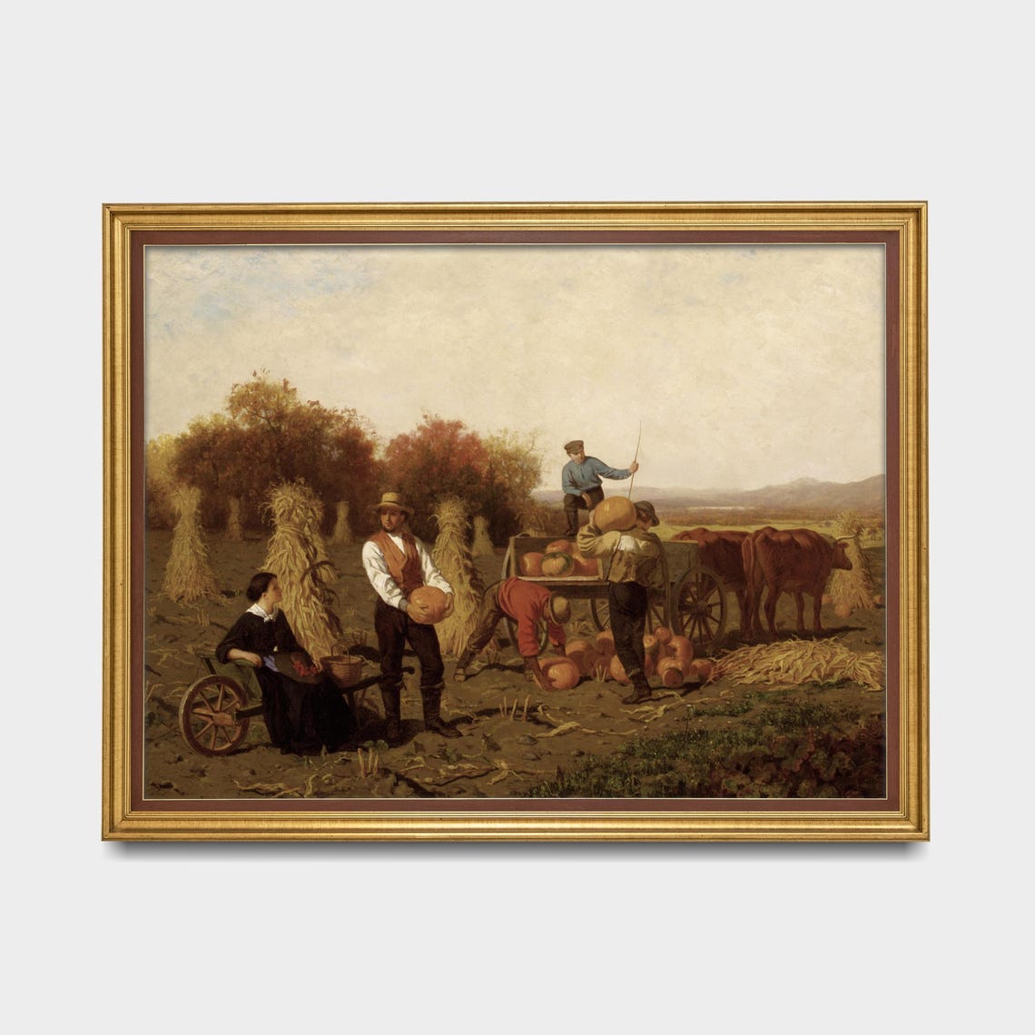 Autumn Pumpkin Harvest with Farm Workers Vintage Painting Poster - Image 5