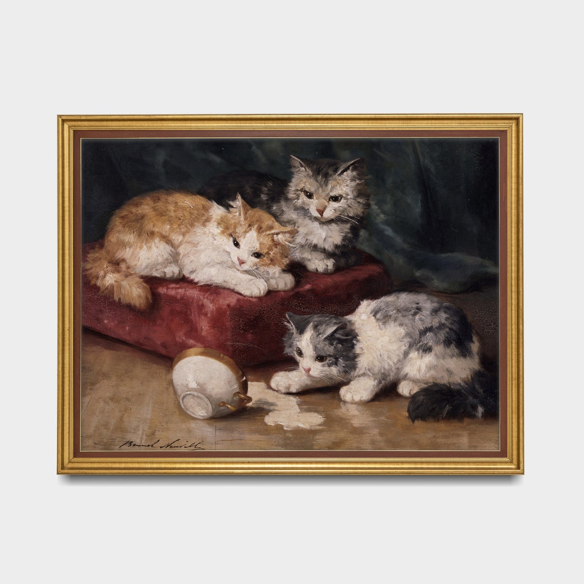 Three Playful Kittens With a Spilled Cup Vintage Cat Art Poster - Image 5