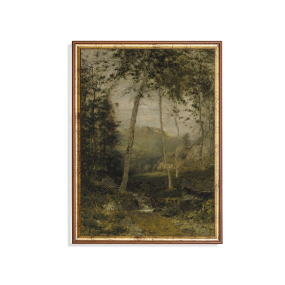 Mailed Print Vintage Landscape Tree Forest Painting Antique Art Print Vertical Wall Art Farmhouse Wall Decor Physical Prints