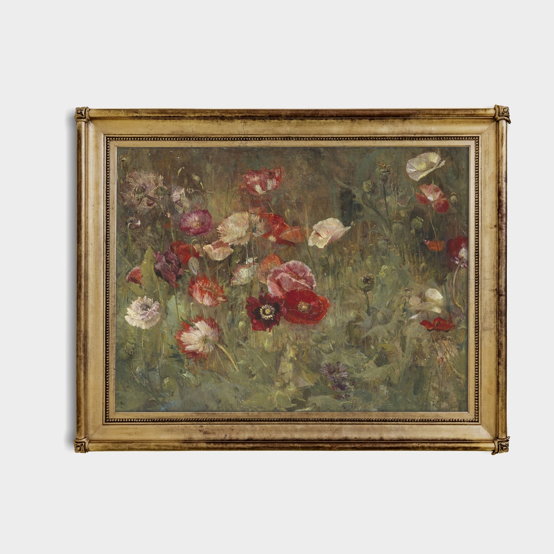 Wild Poppies in Red White and Pink Antique Floral Meadow Poster - Image 2