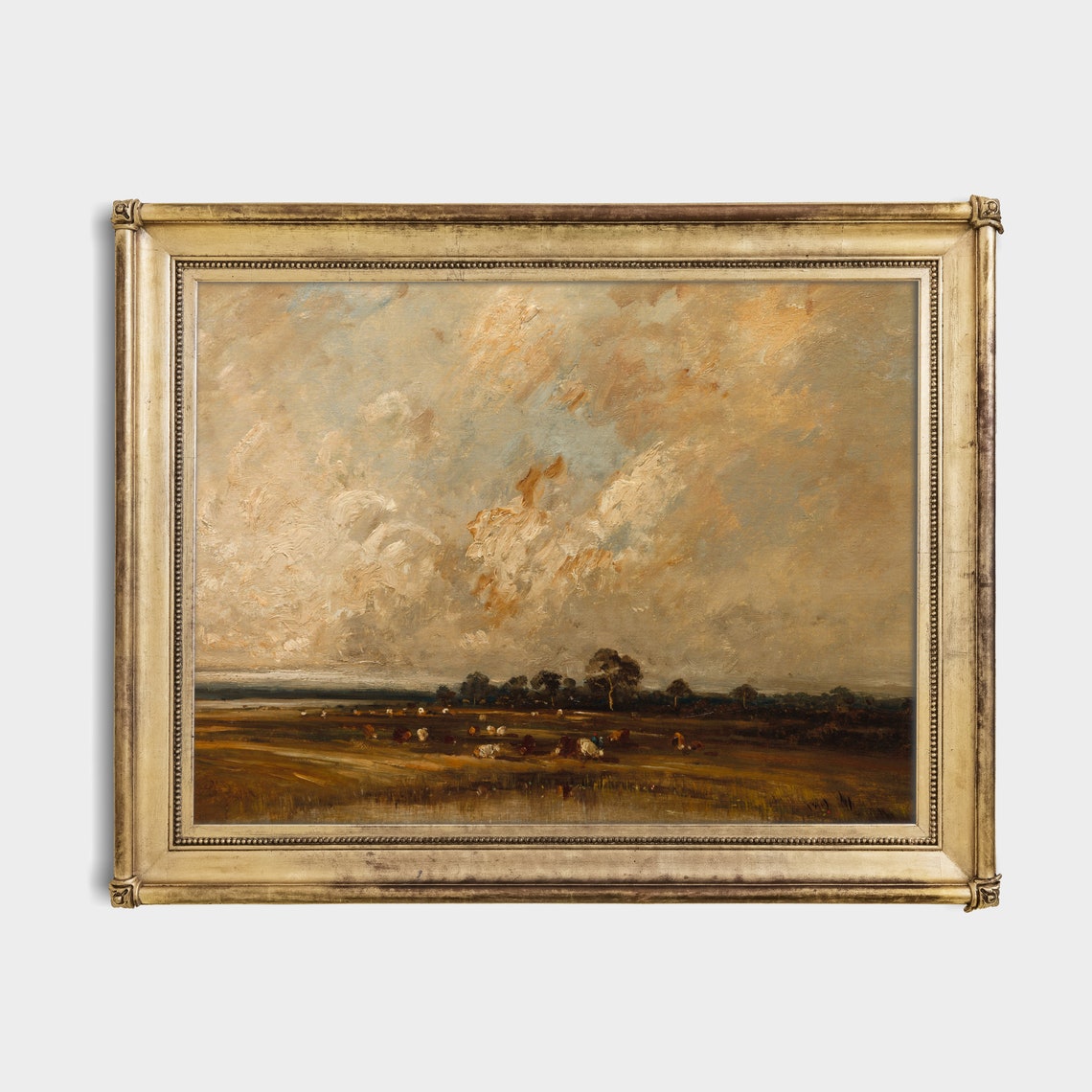 Mailed Print Landscape Painting Vintage Cows Print Antique Meadow Landscape Cattle Artwork Moody Rustic Art Printed And Shipped - Image 2