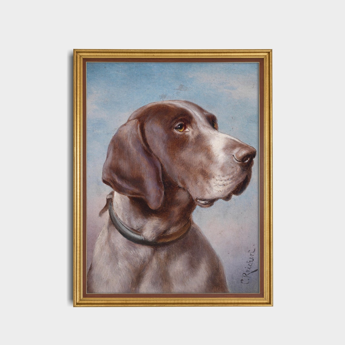 Vintage Pointer Dog Portrait Antique Gundog Head Study Oil Poster - Image 5