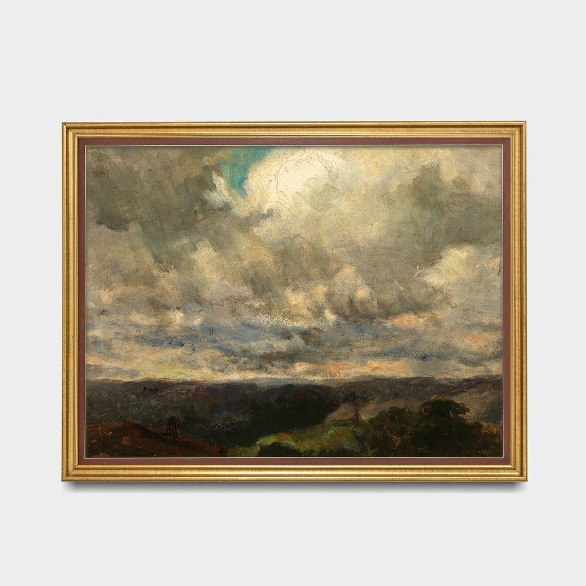 Dramatic Cloudy Sky Over Dark Hills Vintage Oil Painting Poster - Image 3