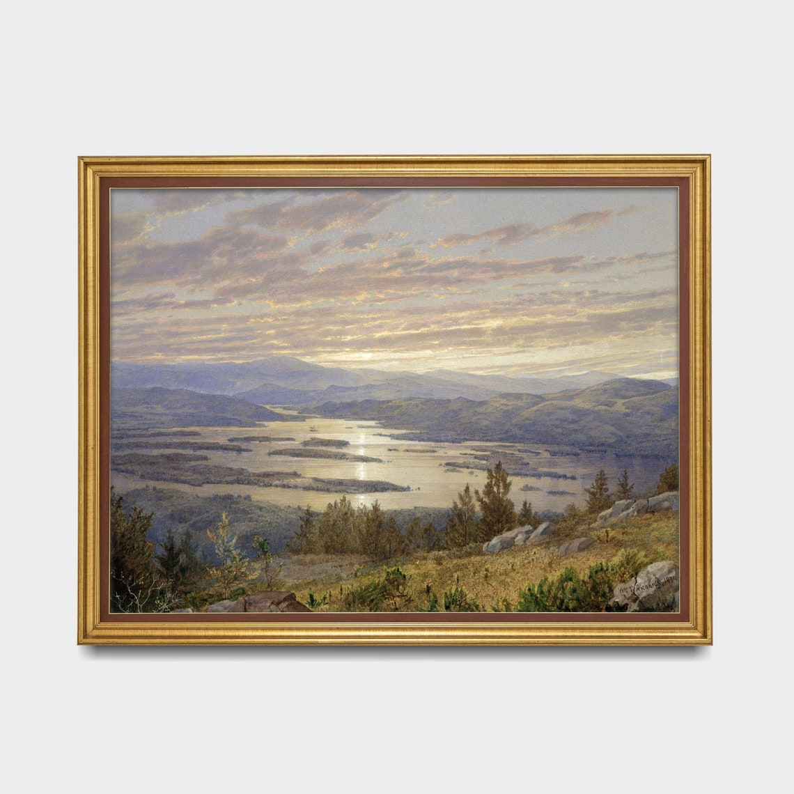 Antique Sunset Over a Mountain Lake Panoramic View Vintage Poster - Image 3