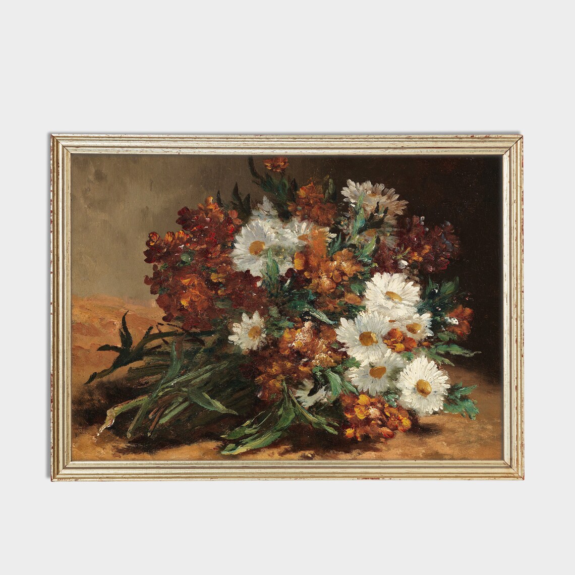 White Daisies with Rustic Autumn Flowers Bouquet Painting Poster - Image 2
