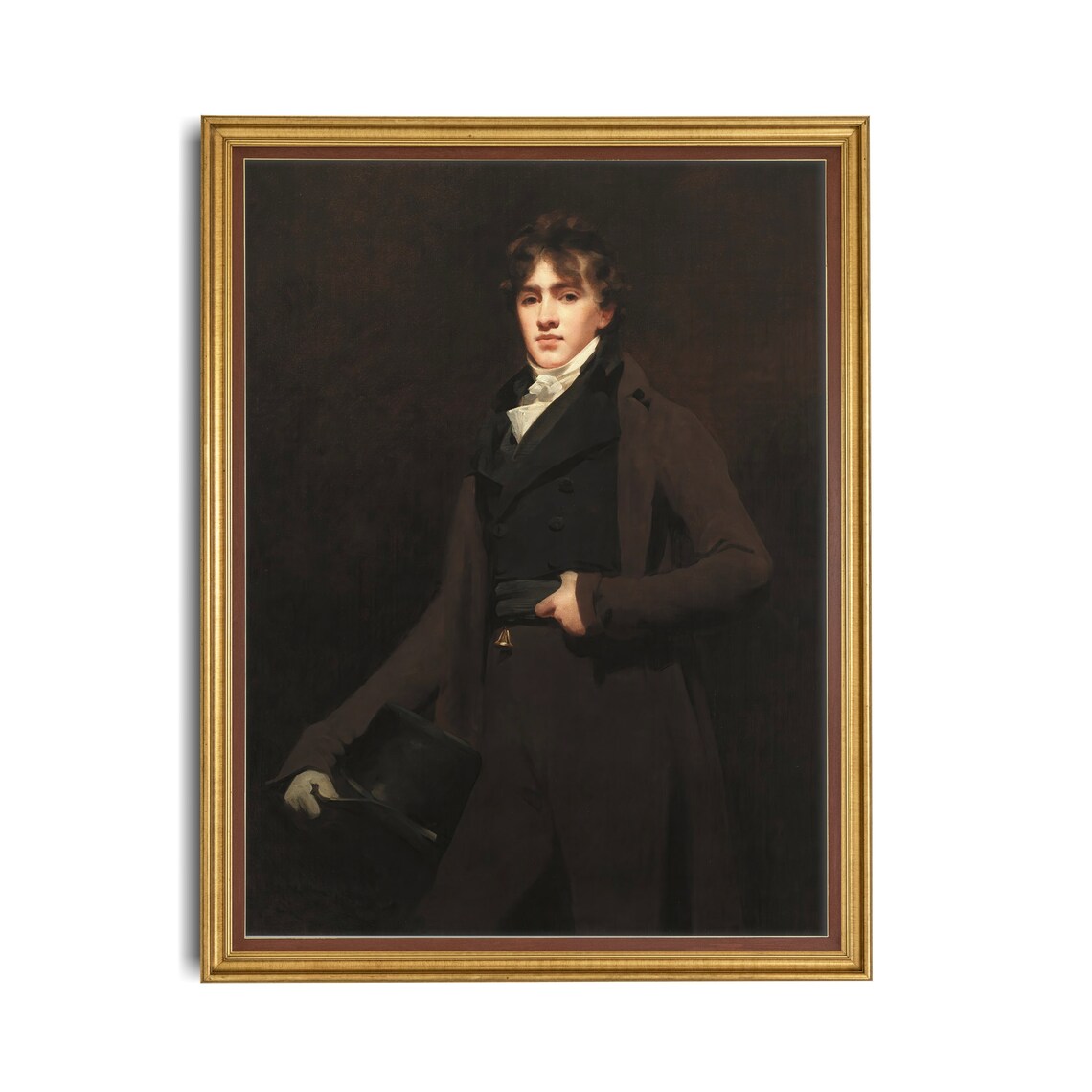 Young Gentleman Holding Top Hat Antique Standing Portrait Painting Poster - Image 2