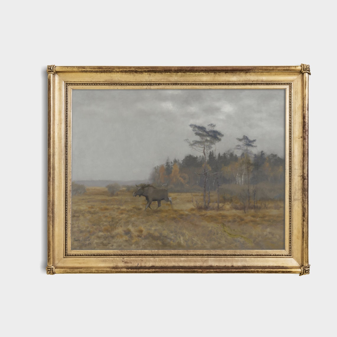 Moose Walking Through a Misty Autumn Marsh Vintage Landscape Poster - Image 4