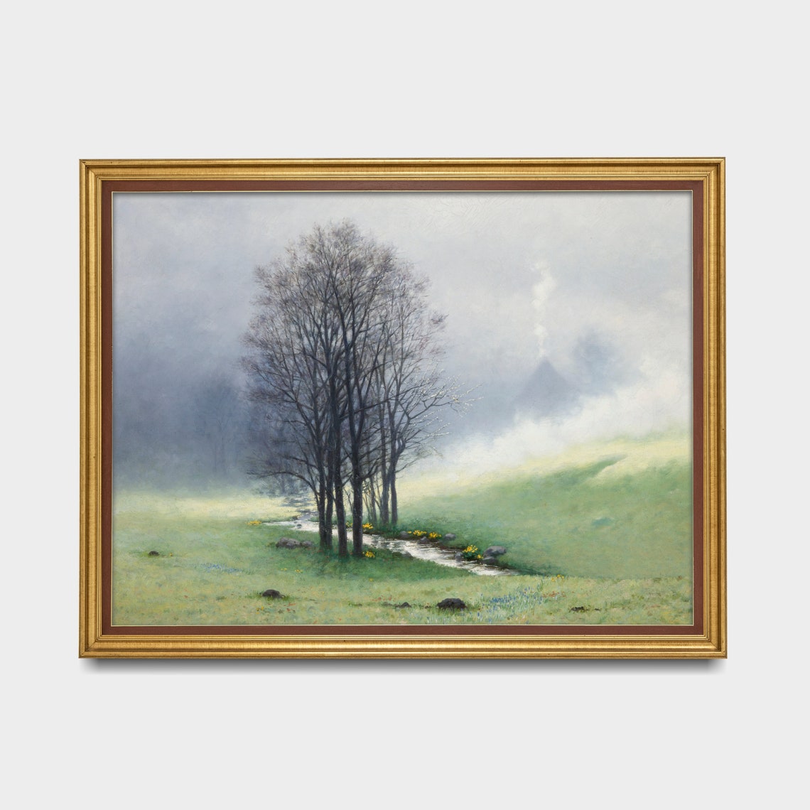 Misty Spring Valley with Bare Trees and a Winding Stream Poster - Image 3