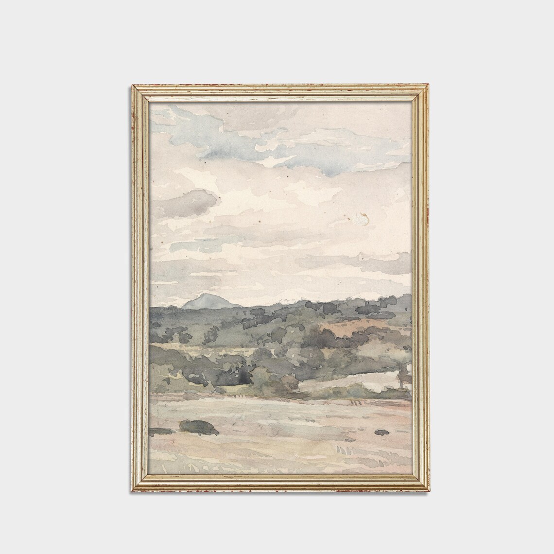 Soft Watercolor Hills with Distant Mountain Neutral Art Poster - Image 2