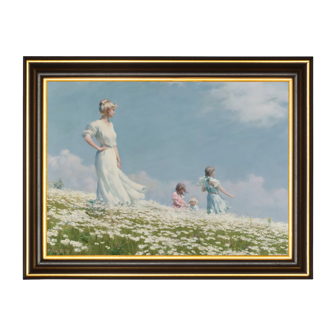 Mother and Children in a Daisy Field on a Summer Day Art Poster - Image 2