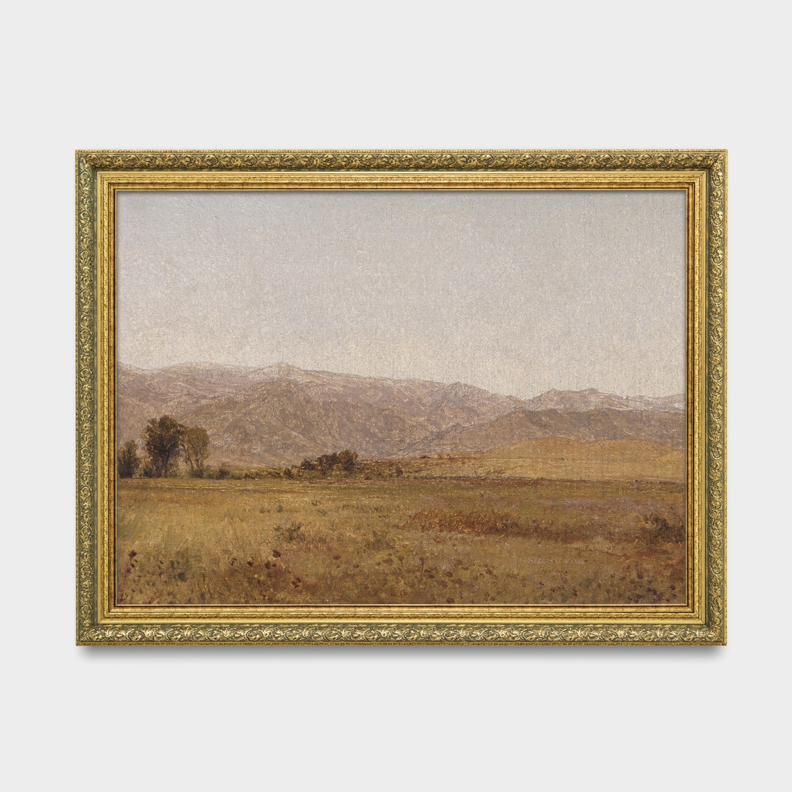 Golden Meadow Beneath Distant Hazy Mountains Landscape Poster - Image 2