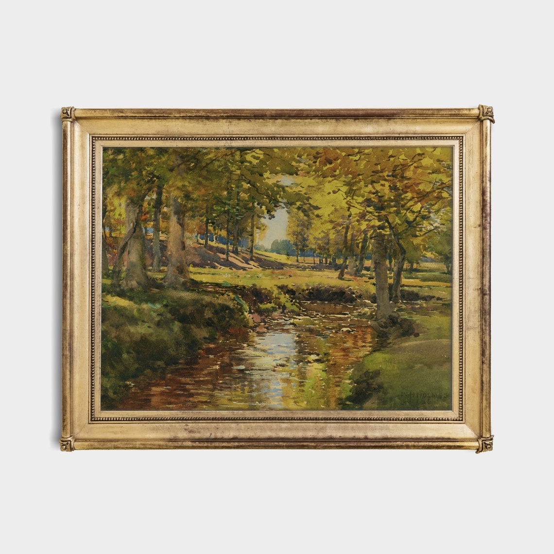 Golden Autumn Woodland Stream in Glowing Light Vintage Poster - Image 4