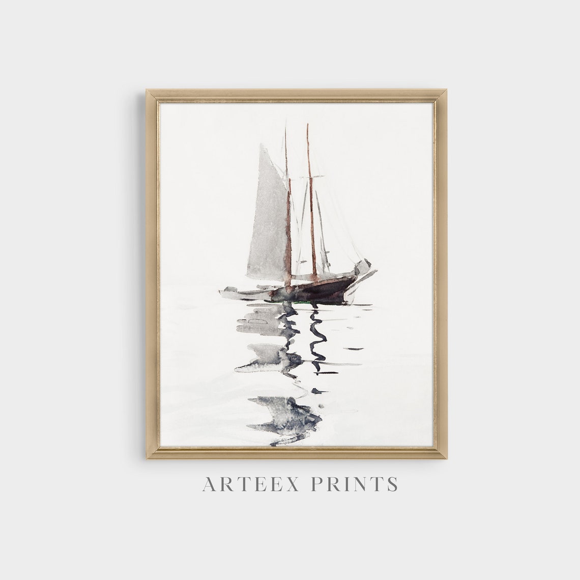 Minimal Watercolor Sailboat on Calm Water Serene Nautical Poster - Image 3