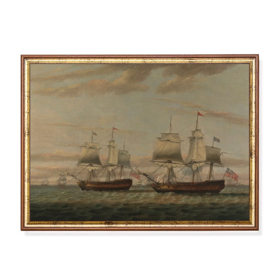 Printed And Shipped Vintage Sailing Ship Painting Antique Seascape Print Moody Rustic Ocean Beach Nautical Decor Physical Prints