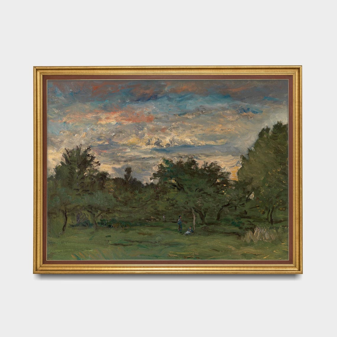 Sunset Over A Green Orchard With Figures Vintage Landscape Poster - Image 5