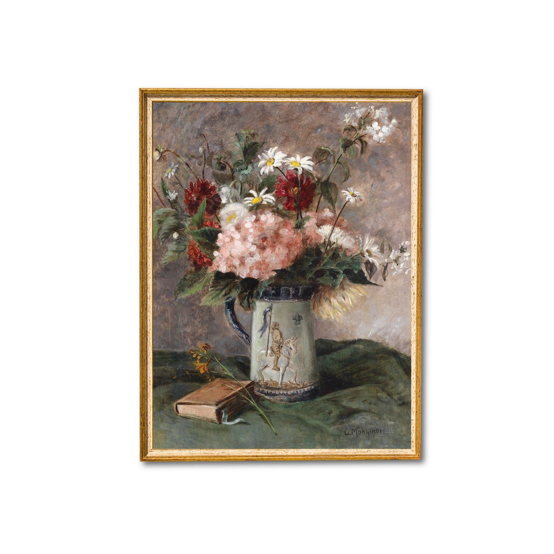 Wildflowers in a Decorated Ceramic Tankard Signed C Monginot Poster - Image 4