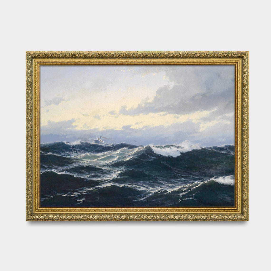 Moonlit Ocean Waves with a Distant Steamer on the Horizon Poster - Image 3
