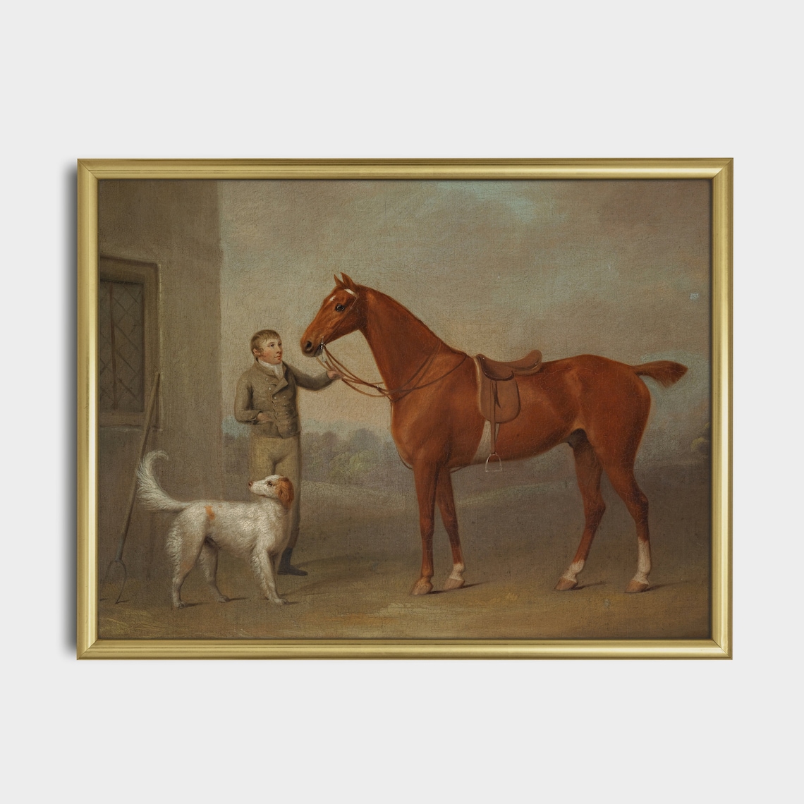 Stable Lad with Chestnut Horse and Setter Dog Vintage Poster - Image 2