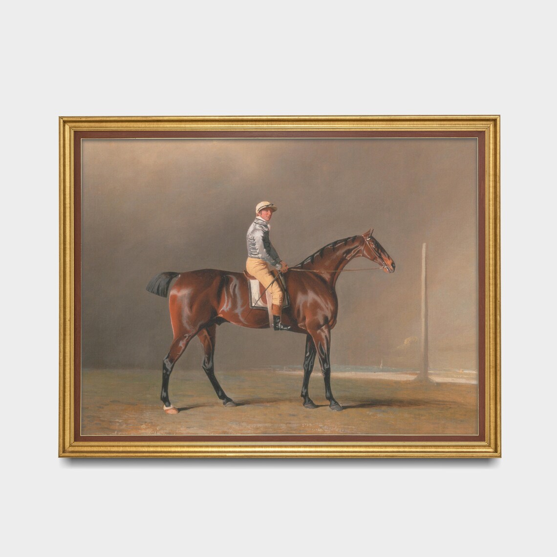 Jockey Up on a Bay Racehorse Antique Equestrian Portrait Poster - Image 3